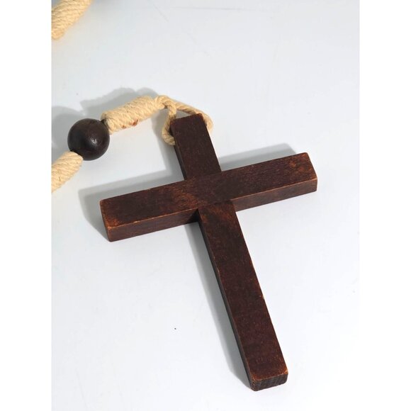 Handcrafted Wooden Rosary Necklace With Heart & Cross Design - Picture 2 of 8